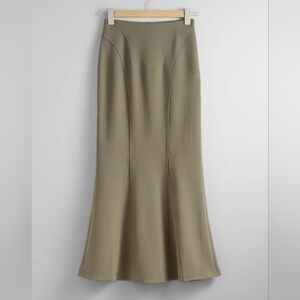 Stockholm Atilier & Other Stories Fluted Maxi Skirt Sz 0 (XS) Khaki Green